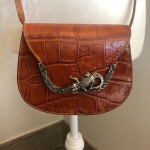 Small Faux Crocodile Crossbody w/ Silver Crocodile Embellishment